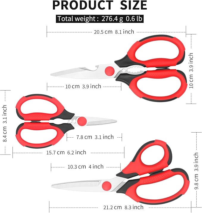 Kitchen Scissors, Sharp Stainless Steel Blades, Soft Grips, 3 Piece Set - Image 4