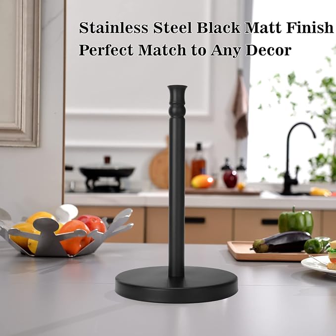 Black Paper Towel Holder Countertop, Stainless Steel Heavy Weighted Base - Image 5