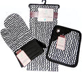 Mabelle Black Zigzag Design Kitchen Linen 3 Piece Gift Set Pocket