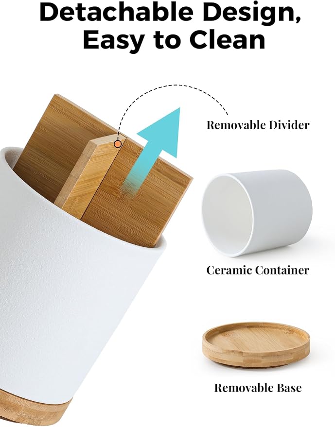 LoeJan 3 Compartment Utensil Holder, Extra Large Utensil Crock, Stable Ceramic - Image 4