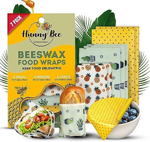 Trifecta Living Co. Versatile Beeswax Wraps,Set of 7-Fresh Food