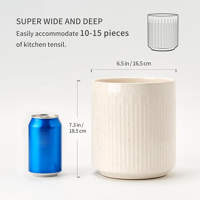 JIEMEI HOME Kitchen Utensil Holder, 7.2" Large Ceramic Stable Utensil Crock - Image 3