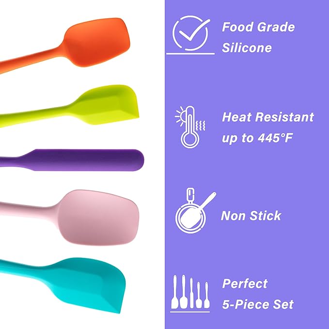 Silicone Spatula Set, 5 Piece Food Grade Rubber Spatulas - Image 3
