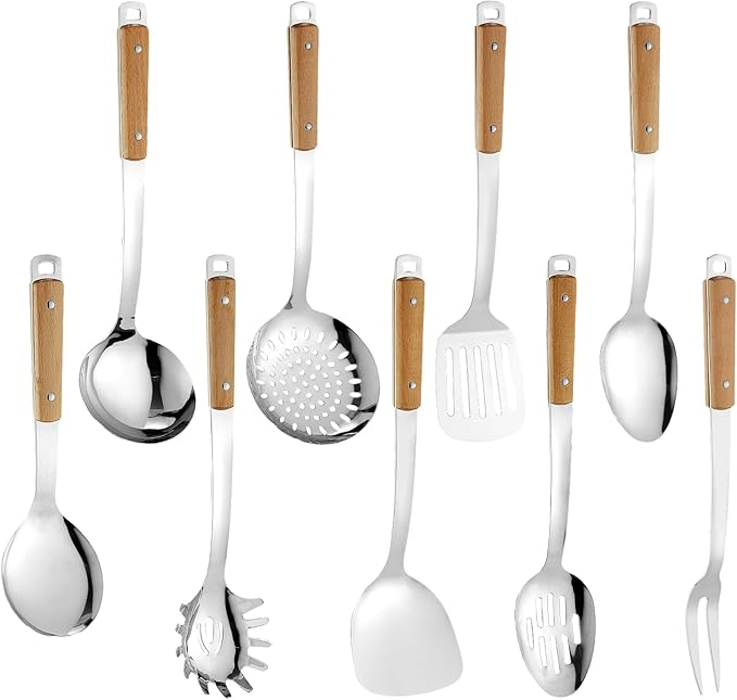 9pcs Cooking Utensils Set 304 Stainless Steel Kitchen Utensils by Lazycorner