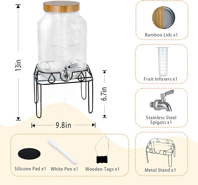 2 Gallon Glass Drink Dispenser - Image 2