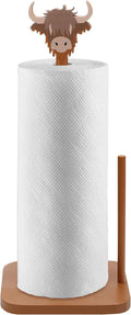 Leinuosen Brown Paper Towel Holder Cute Highland Cow Wooden Paper Towel Holder by Leinuosen