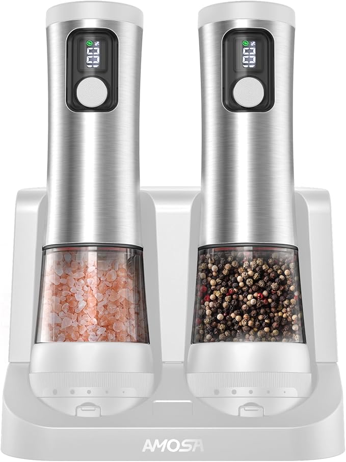 Electric Salt and Pepper Grinder Set, Upgraded 2-Speed Setting, External 5 by AMOSA