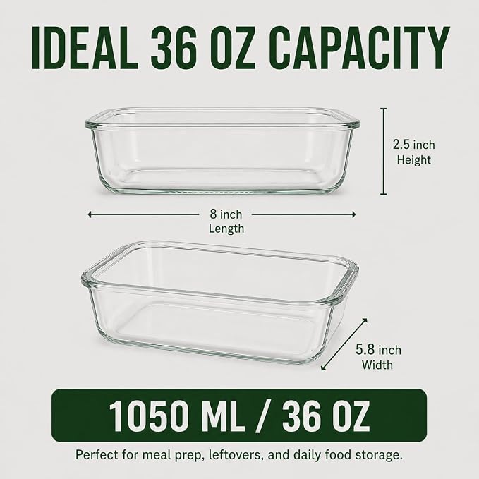 5 Pack 36oz Borosilicate Glass Food Storage Containers Set - Image 6