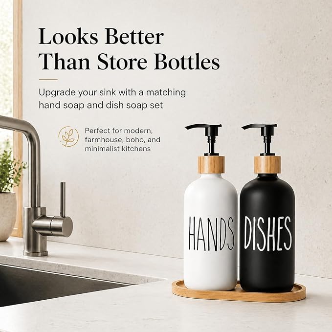 Dish Soap Dispenser for Kitchen Sink.Glass Hand Soap Dispenser, Modern - Image 4