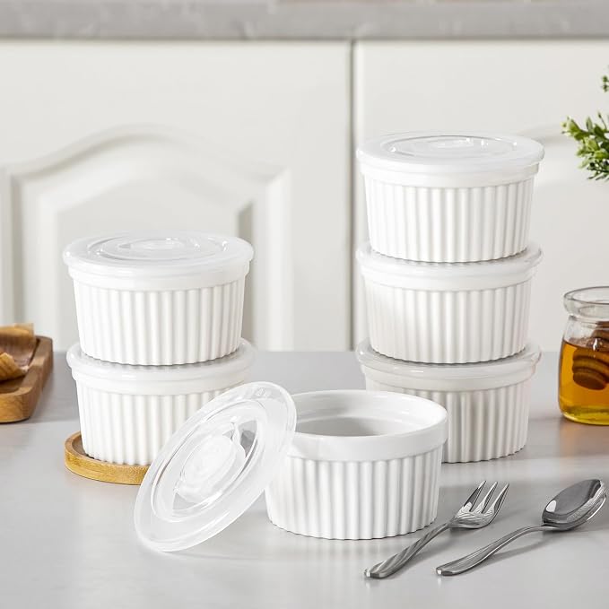 vancasso 8 oz Ramekins with Lid, Porcelain Creme Brulee Souffle Dishes - Image 6