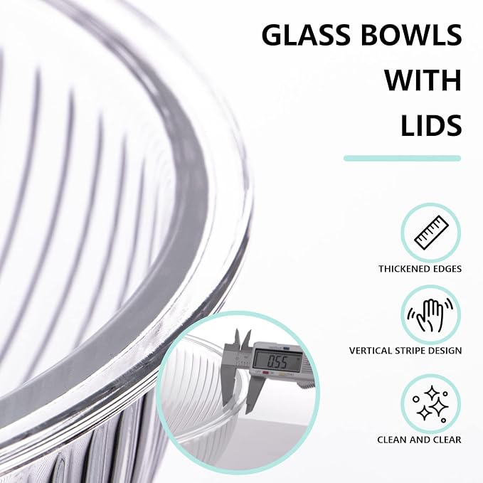 Luvan Glass Mixing Bowls with Lids Set, Large Salad Bowls Sets with lids - Image 4
