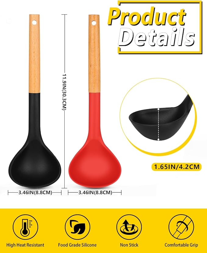 Pack of 2 Soup Ladle, Silicone Ladle Spoon - Image 3