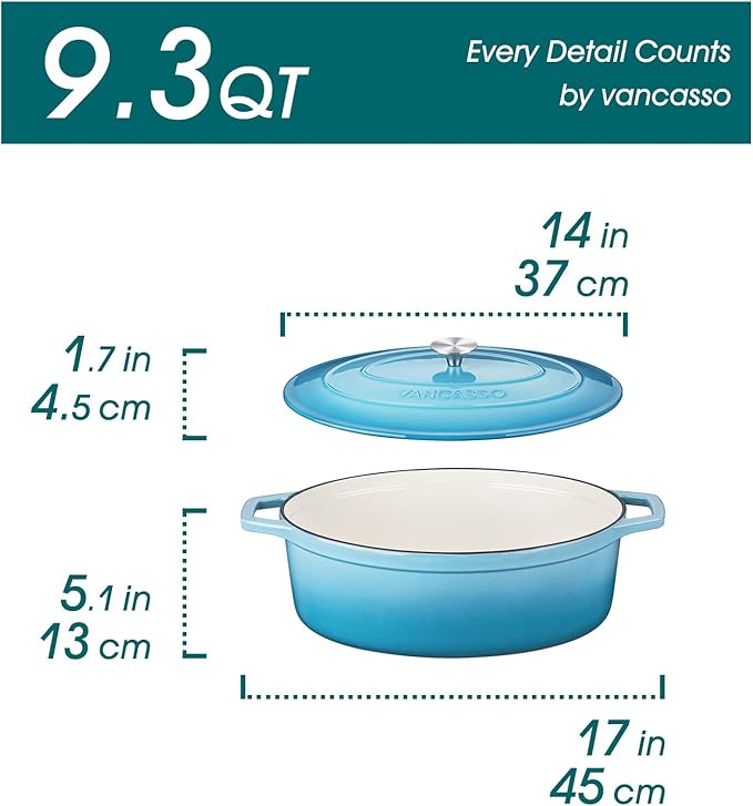 vancasso Enameled Cast Iron Dutch Oven, 9.3 Quart Dutch Oven Pot - Image 2
