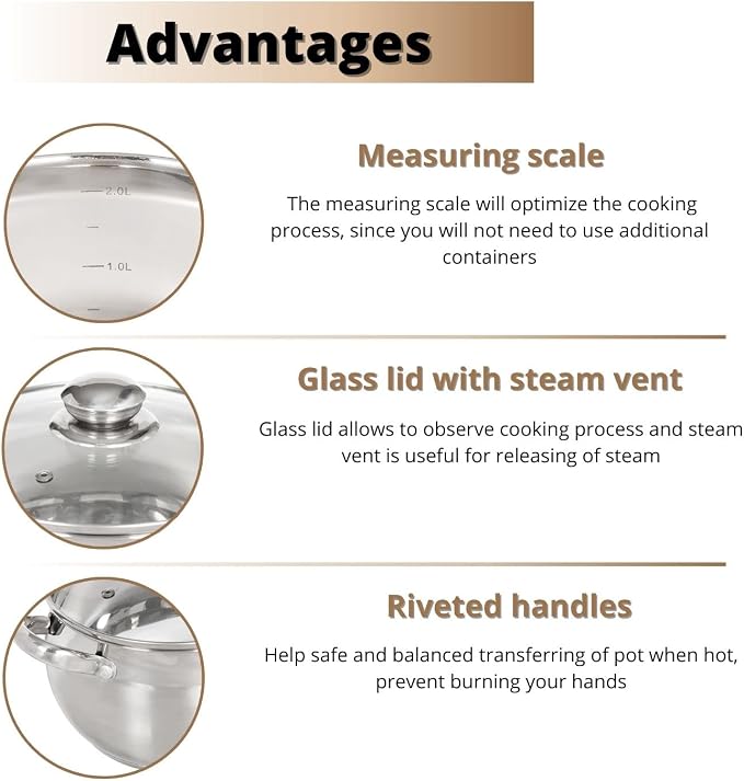Daniks Classic 6.5 Quart Stainless Steel Stock Pot - Image 4
