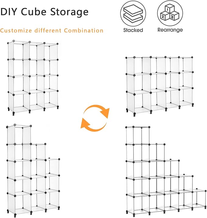 AWTATOS Cube Storage Organizer Storage 12 Cube Bookshelf DIY Plastic Closet - Image 6