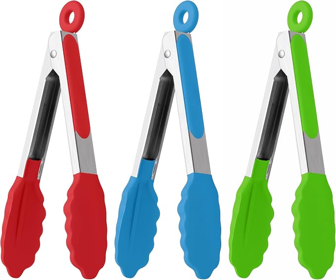 7-Inch Silicone Tongs Pack of 3, Small Tongs by DAILYKISN