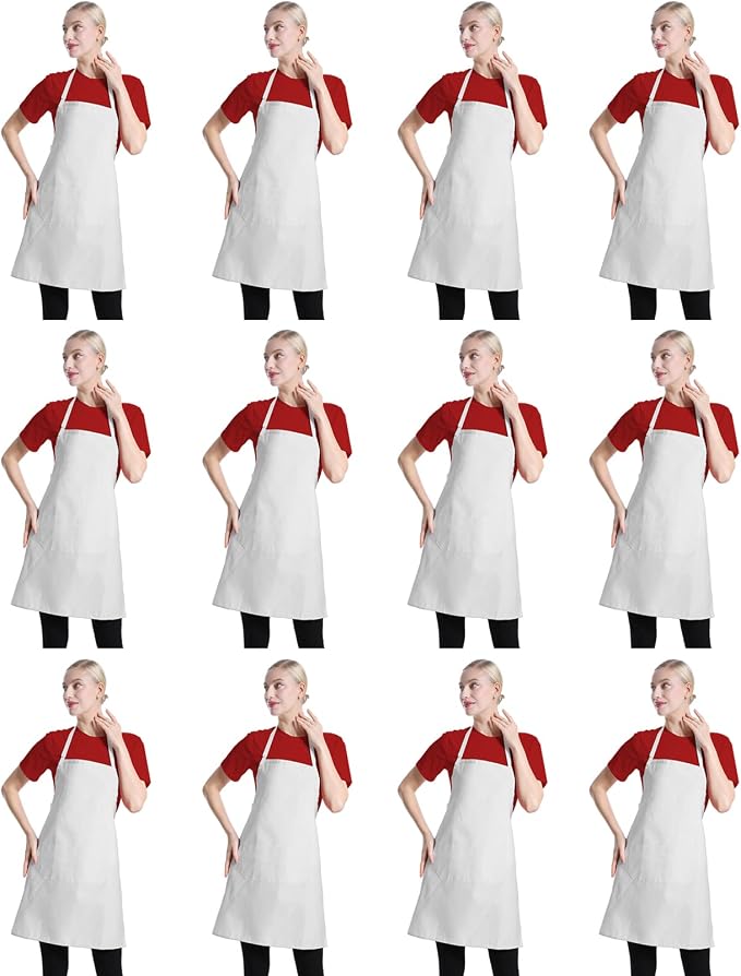 12 Pcs Bib Bulk White Aprons for Women Men Adult Girls Unisex by TSDSTORY