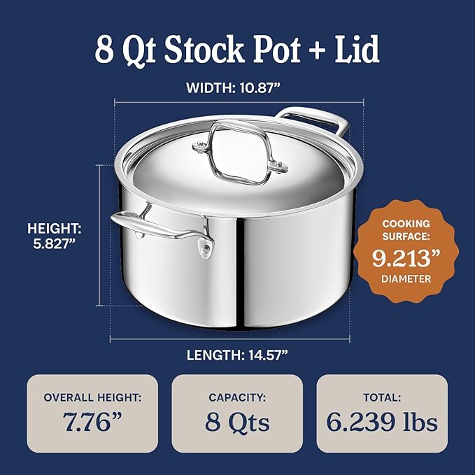LEGEND COOKWARE 5-Ply Stainless Steel 8-Quart Stock Pot - Image 6