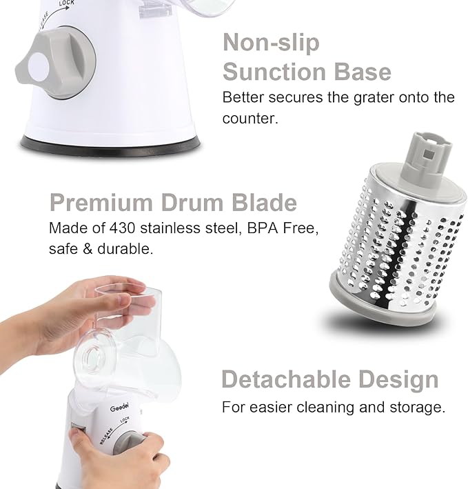 Geedel Rotary Cheese Grater, Kitchen Mandoline Vegetable Slicer - Image 6