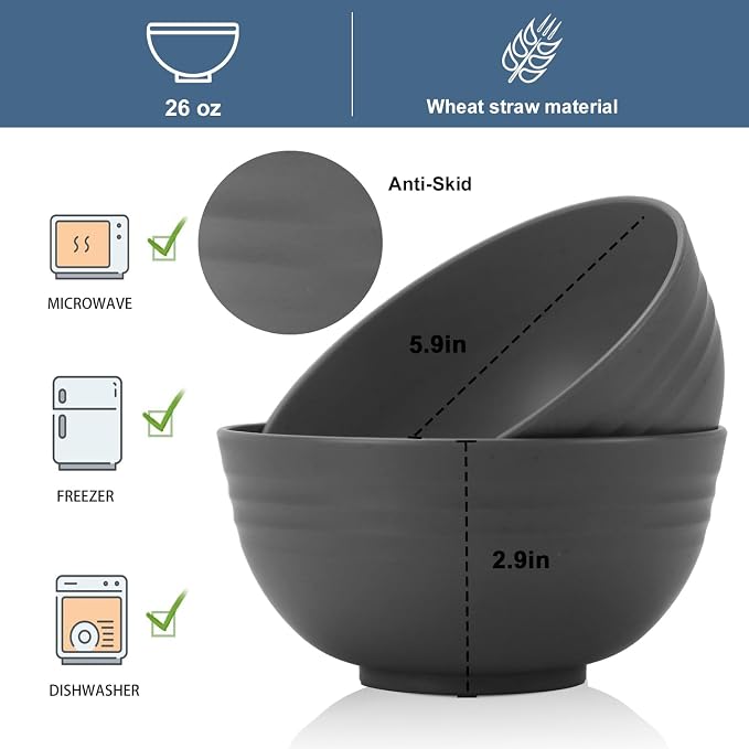 Wheat Straw Bowl Sets for Camping, Microwave and Dishwasher Safe Bowls - Image 2