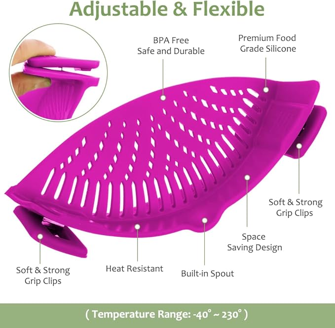 YEVIOR Clip on Strainer for Pots Pan Pasta, Silicone Food Strainer Hands-Free - Image 2