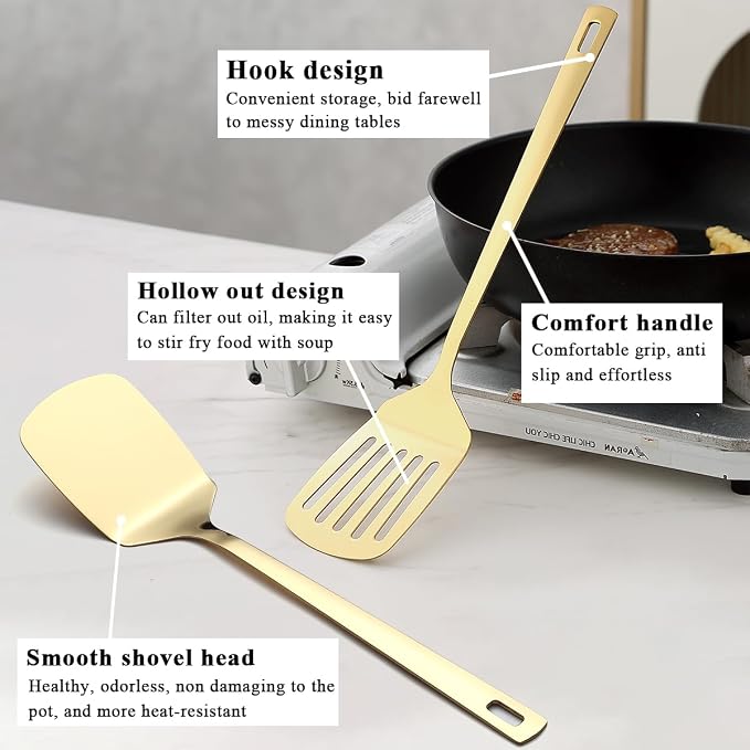 Evanda Gold Kitchen Utensils Set 6pcs, Titanium Plating Stainless Steel Cooking - Image 4