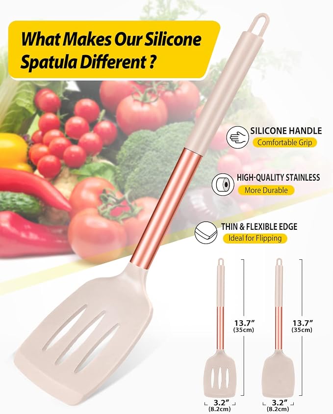 Pack of 2 Silicone Solid Turner, Non Stick Slotted Kitchen Spatulas, High Heat - Image 2
