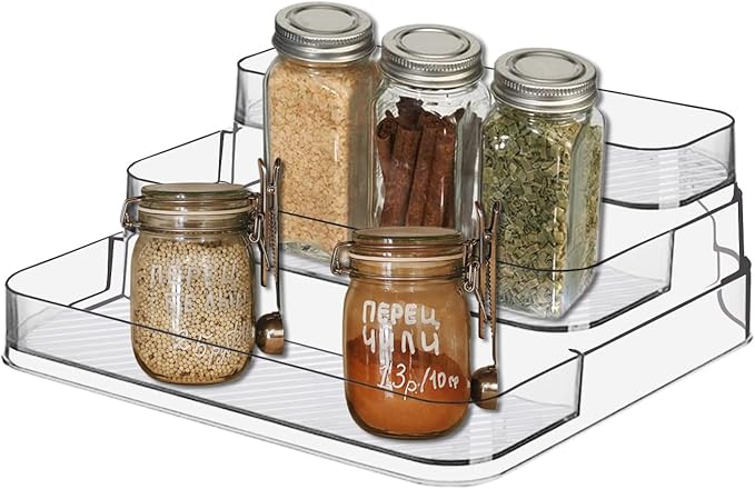 Acrylic Spice Rack, No Assembly Clear 3 Tier Condiment Bottle Shelf Vanity - Image 2