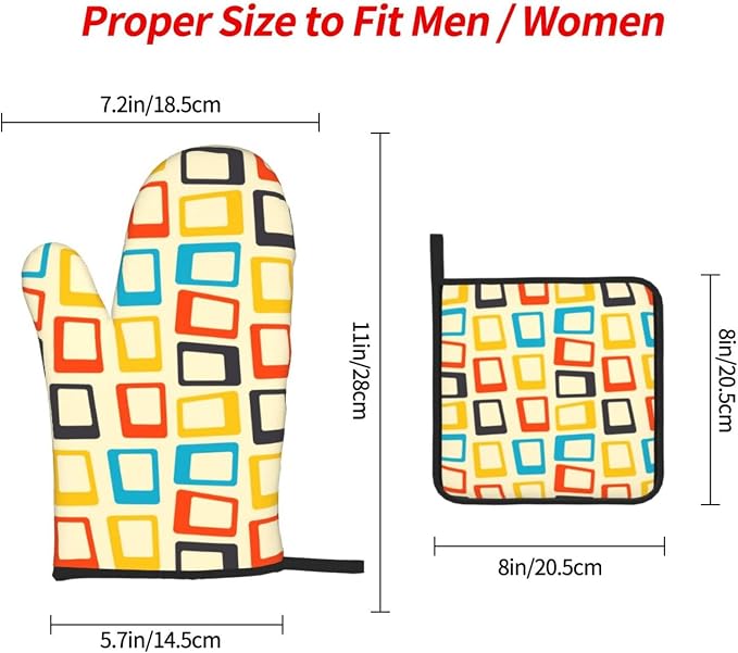 Mid Century Modern Oven Mitts and Pot Holders Sets of 3 Retro Heat Resistant - Image 4