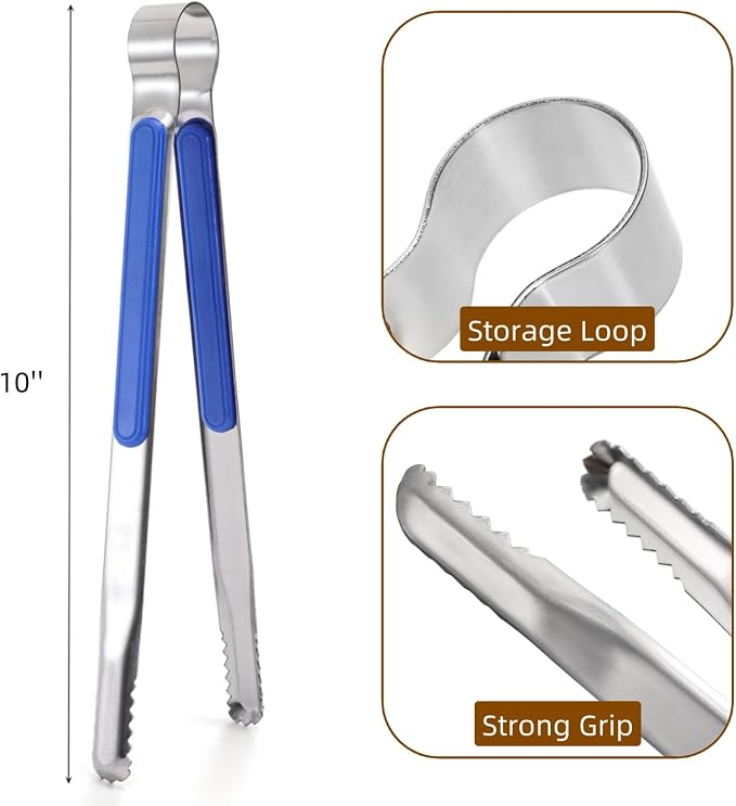 10 Pack Stainless Steel Kitchen Tong, 10 inch Heavy Duty Serving Tong - Image 2