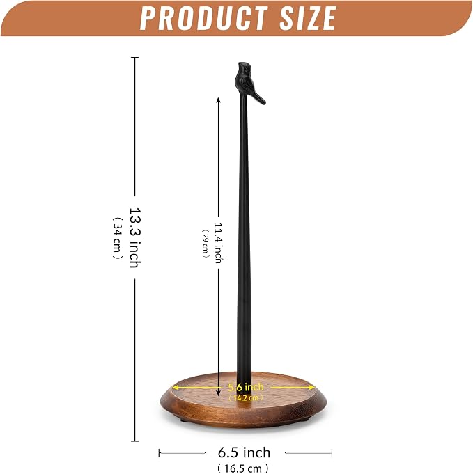 Wood Paper Towel Holder Countertop, Easy Tear Farmhouse Kitchen Towel Holder - Image 3