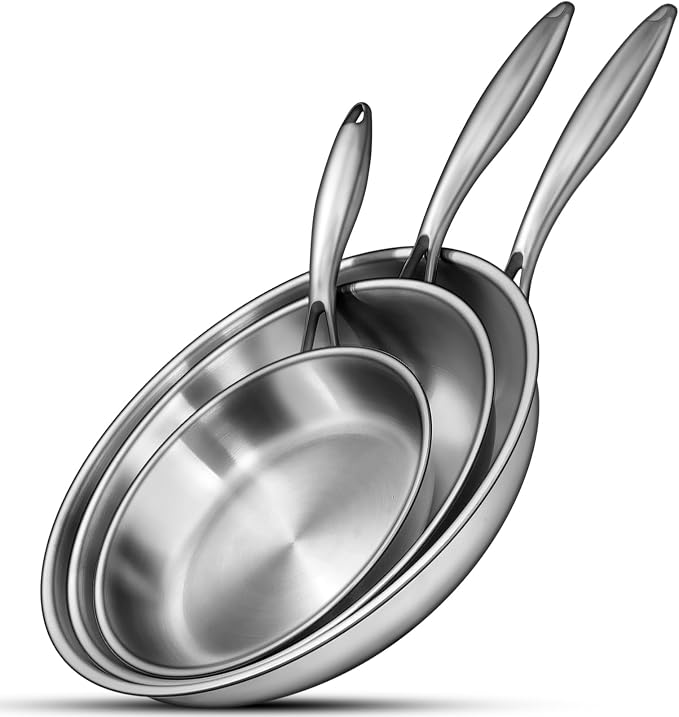 EWFEN Tri-Ply Stainless Steel Frying Pans Set, 8”/10”/12” Cooking pans by EWFEN