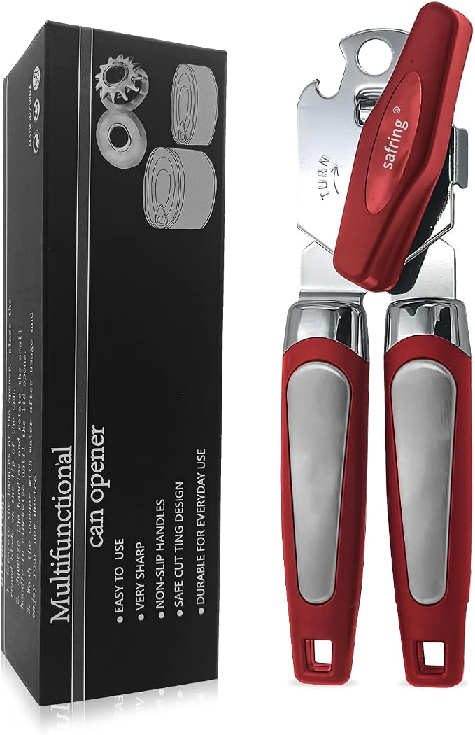 Safring Can Opener Manual, Handheld Strong Heavy Duty Stainless Steel Can Opener by Safring