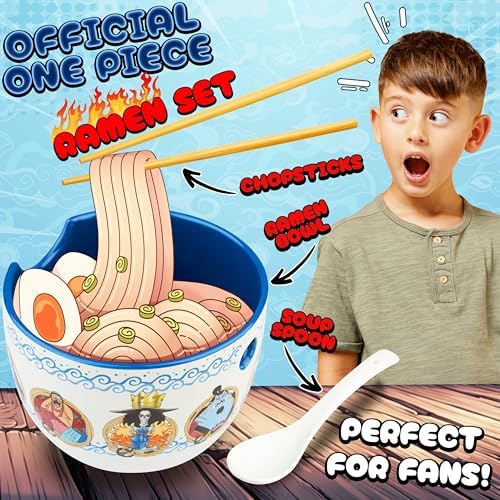Get Trend One Piece Ramen Bowl 3 Pc Set with Bamboo Chopsticks, Spoon