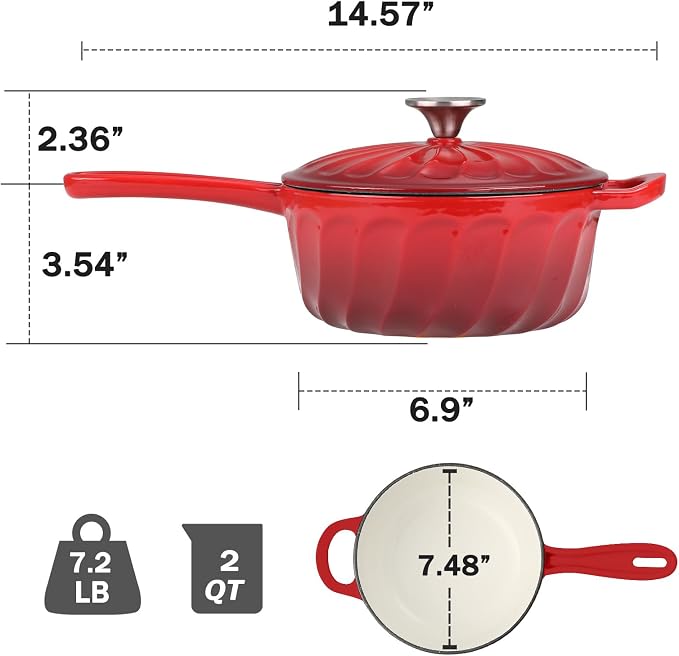 Enameled Cast Iron Sauce Pan, 2 Quart Enameled Saucepan - Image 2