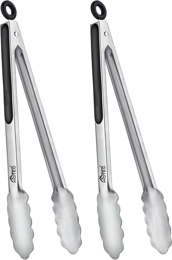 Hotec Stainless Steel Kitchen Tongs, Locking Metal Food Tongs by Hotec