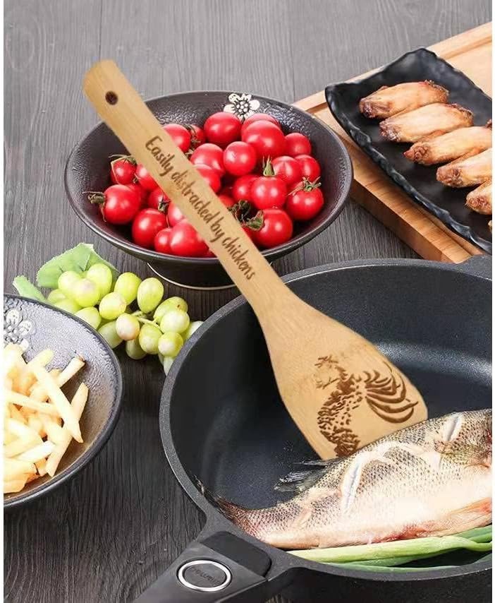 Chicken Wooden Spoons for Cooking, 5 PCS Engraved Kitchen Utensils Set