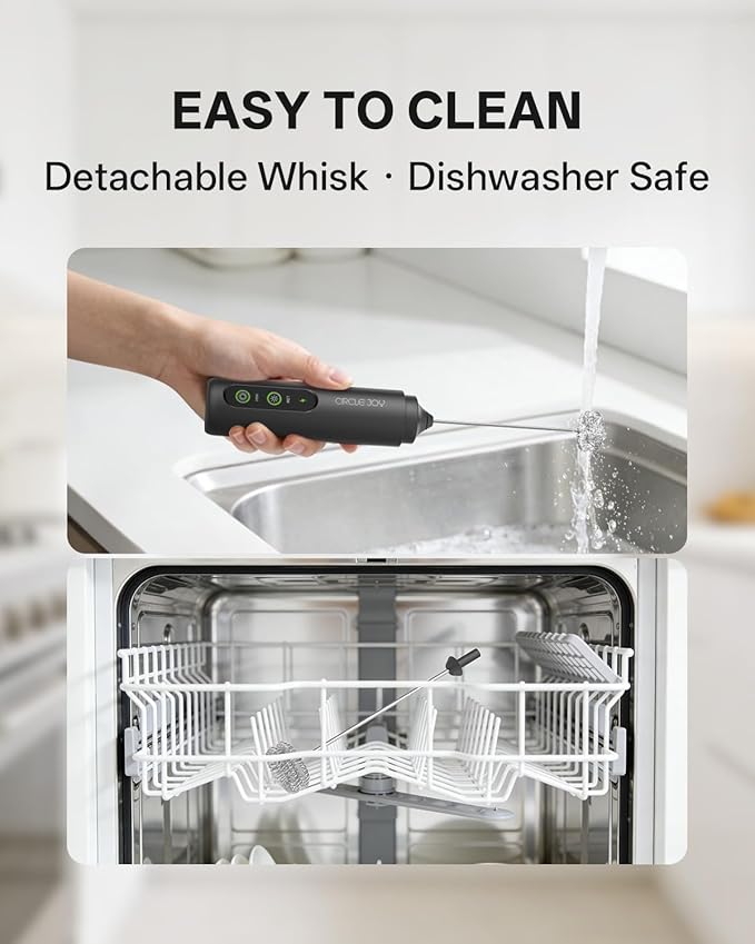 CIRCLE JOY 2-Speed Rechargeable Milk Frother Hanheld, Dual Coil Whisk Head - Image 6