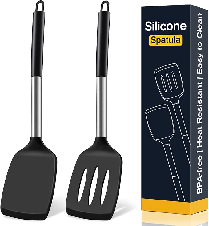 2 Pack Silicone Spatula Set, Solid & Slotted Turner by Unknown