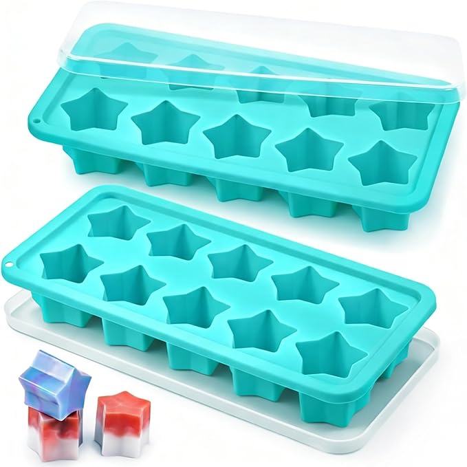 Webake Star Ice Cube Tray with Lid, 2 Packs Silicone Star Ice Molds by Webake