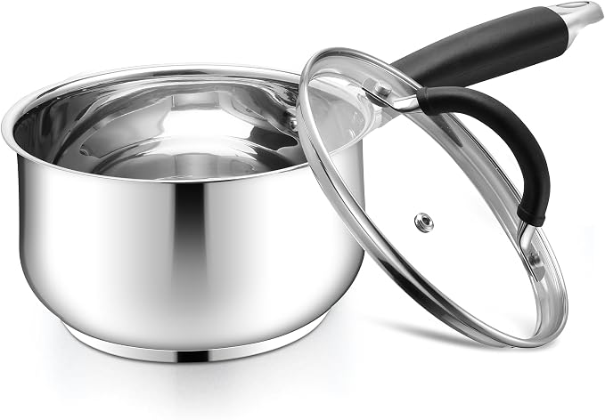 E-far 2 Quart Saucepan with Lid, Tri-Ply Base Stainless Steel Small Sauce Pan by E-far