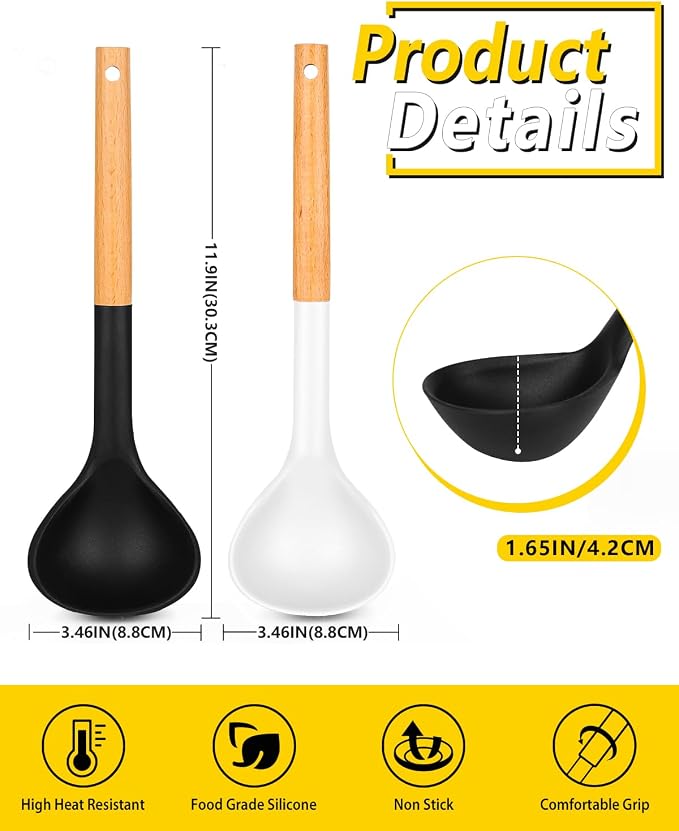 Pack of 2 Soup Ladle, Silicone Ladle Spoon - Image 3