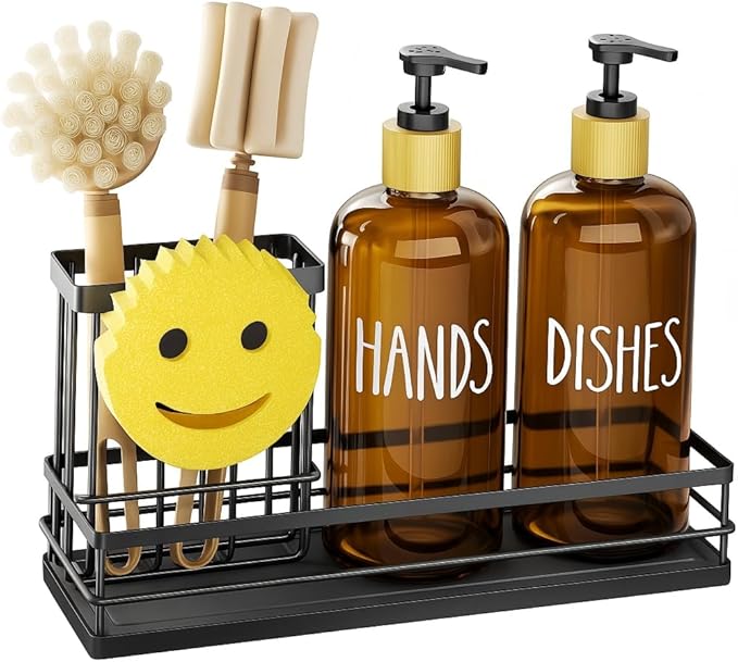 Moforoco Kitchen Dish Soap Dispenser Set, 16OZ Glass Bottle, Hand and Dish Soap by MOFOROCO