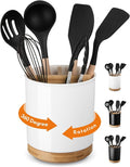 LoeJan 3 Compartment Utensil Holder, Extra Large Utensil Crock, Stable Ceramic by LoeJan