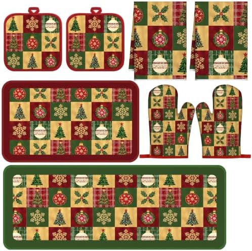Layhit 8 Pcs Vintage Christmas Kitchen Decor and Accessory Set