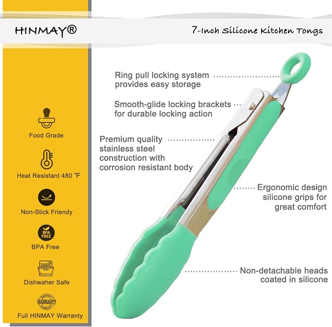 HINMAY Mini Tongs with Silicone Tips 7 Inches Silicone Cooking Tongs - Image 2