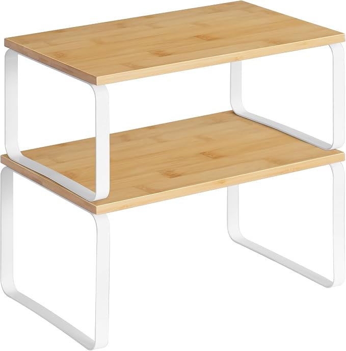 HOOBRO Cabinet Organizer Shelf, Expandable Kitchen Storage, Stackable Bamboo by HOOBRO
