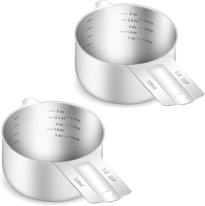 2PCS 1/2Cup Single Measuring Cup, Etched Inner Scale Stainless Steel Measure by BERYLER