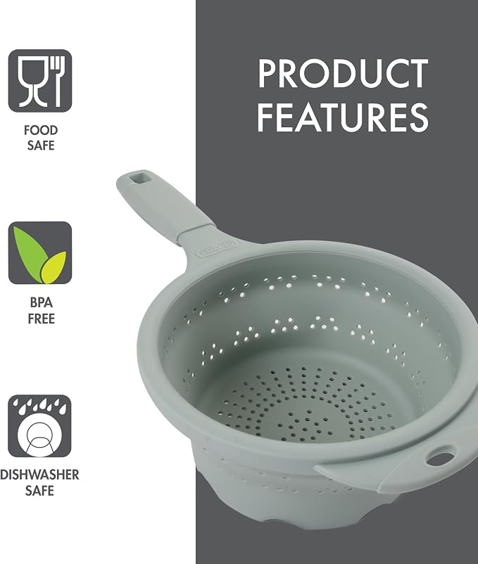 Dexas 8" Collapsible Silicone Strainer in Sage, Kitchen Strainer - Image 3