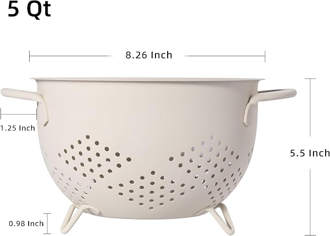 Metal Colander 5 Quart Powder Coated Self-draining Metal Strainer - Image 2